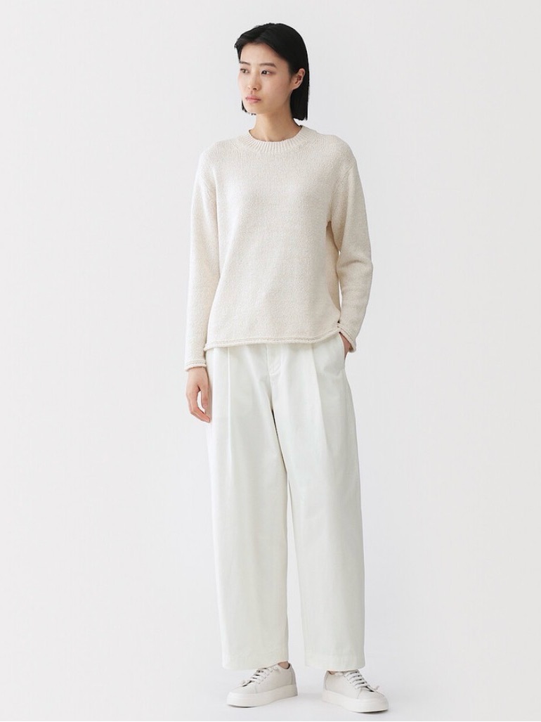 Muji Cotton Canvas Pleated Cocoon Barrel Leg Pants Jeans Size Cream Small